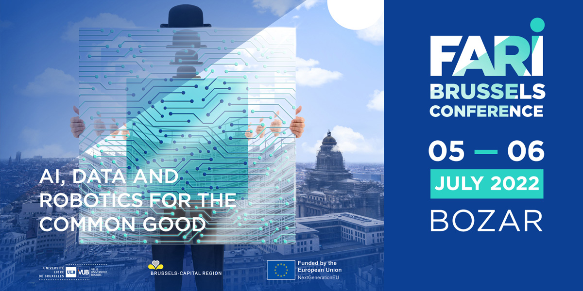 A blue banner advertisement for this conference, with a figure holding a computer mother board superimposed on the city of Brussels.