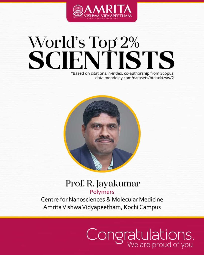 Professor R. Jayakumar's picture with a with a message of our congratulations.