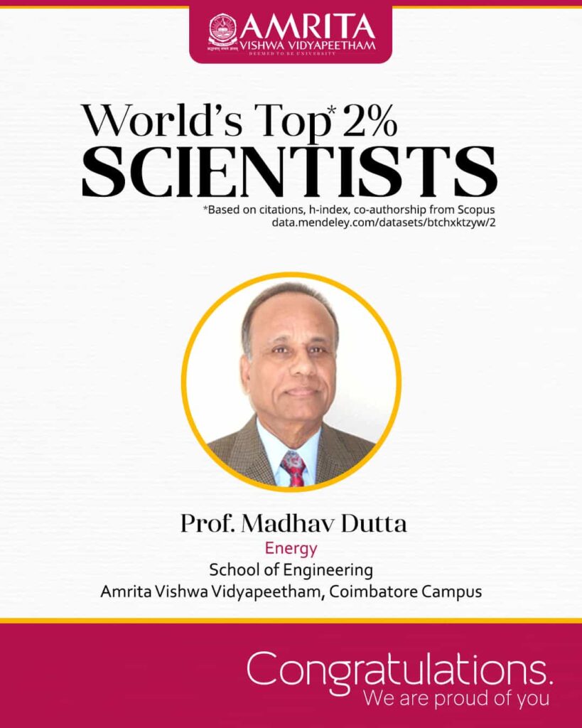Professor Madhav Dutta's picture with a with a message of our congratulations.