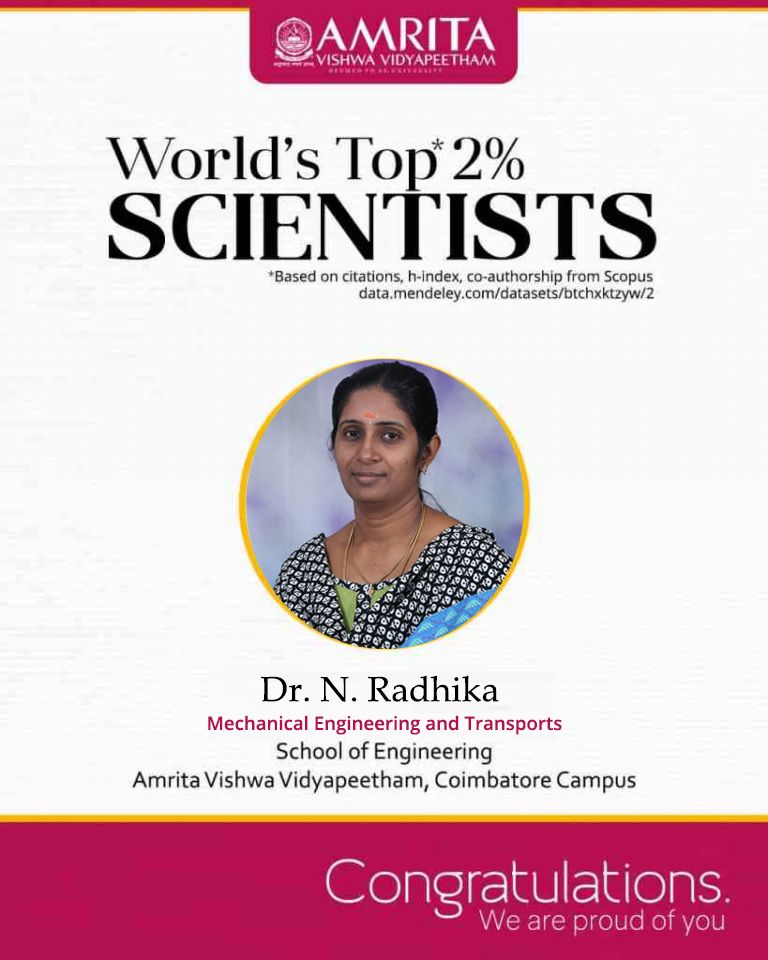 Dr. N Radhika's picture with a with a message of our congratulations.